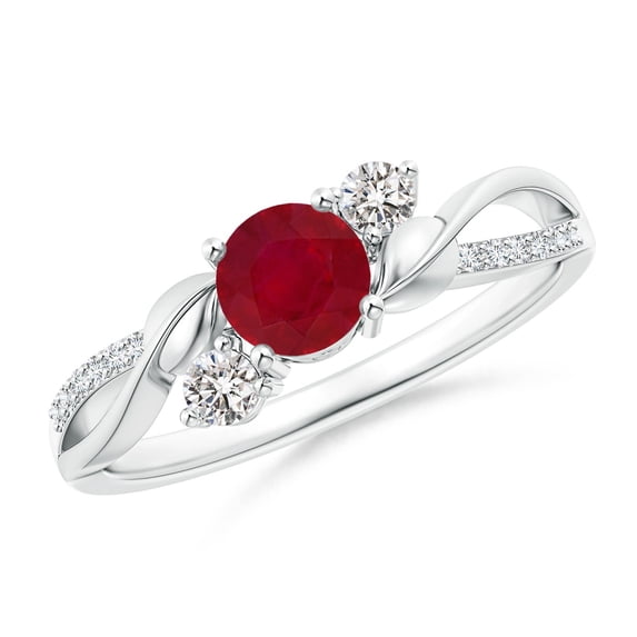ANGARA Natural Ruby and Diamond Twisted Vine Ring in 14K White Gold for Women (Size-5mm) | July Birthstone, Birthday, Anniversary, Jewelry Gift for Women | Natural Ruby Ring