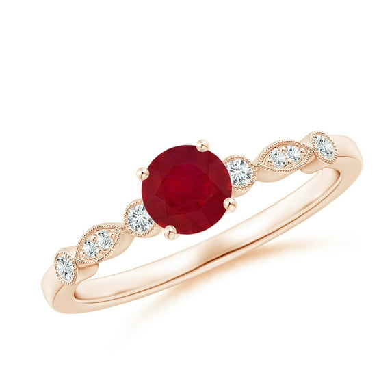 ANGARA Natural Marquise and Dot Ruby Engagement Ring with Diamonds in 14K Rose Gold for Women (Size-5mm) | July Birthstone, Birthday, Anniversary, Jewelry Gift for Women | Natural Ruby Ring