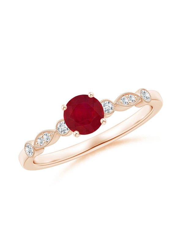 Natural Marquise and Dot Ruby Engagement Ring with Diamonds in 14K Rose Gold for Women (Size-5mm) | July Birthstone Jewelry for Her | Natural Ruby Rings