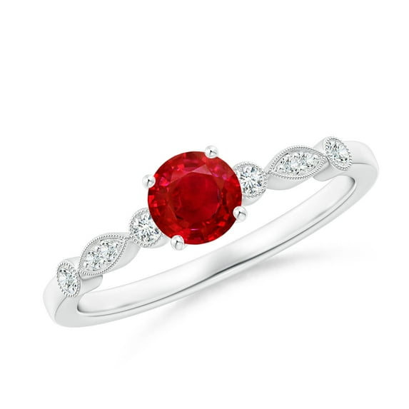 ANGARA Natural Marquise and Dot Ruby Engagement Ring with Diamonds in 14K White Gold for Women (Size-5mm) | July Birthstone, Birthday, Anniversary, Jewelry Gift for Women | Natural Ruby Ring