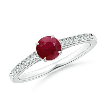 ANGARA Natural Vintage Inspired Claw-Set Round Ruby Solitaire Ring in 14K White Gold for Women (Size-5mm) | July Birthstone, Birthday, Anniversary, Jewelry Gift for Women | Natural Ruby Ring