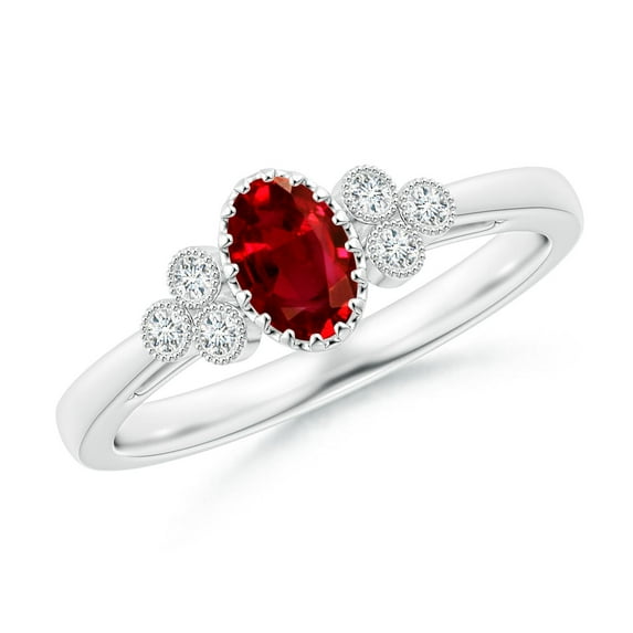ANGARA Natural Aeon Ruby Solitaire Milgrain Engagement Ring with Trio Accents in 14K White Gold for Women (Size-6x4mm) | July Birthstone, Anniversary, Jewelry Gift for Women | Natural Ruby Ring