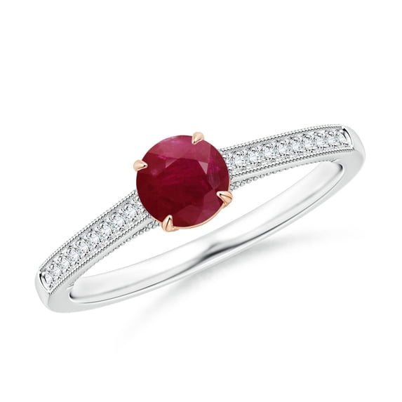 ANGARA Natural Vintage Inspired Claw-Set Round Ruby Solitaire Ring in 14K White & Rose Gold for Women (Size-5mm) | July Birthstone, Birthday, Anniversary, Jewelry Gift for Women | Natural Ruby Ring