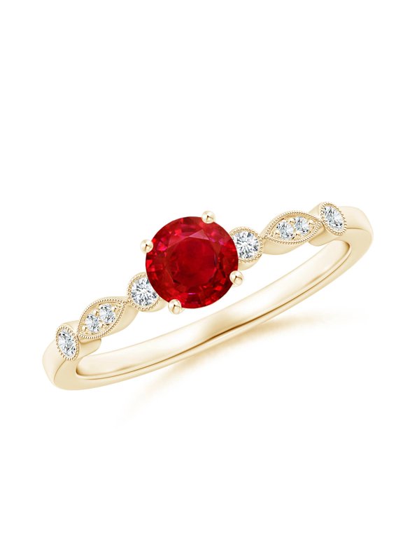 Natural Marquise and Dot Ruby Engagement Ring with Diamonds in 14K Yellow Gold for Women (Size-5mm) | July Birthstone, Birthday, Anniversary, Jewelry Gift for Women | Natural Ruby Ring