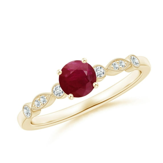 ANGARA Natural Marquise and Dot Ruby Engagement Ring with Diamonds in 14K Yellow Gold for Women (Size-5mm) | July Birthstone, Birthday, Anniversary, Jewelry Gift for Women | Natural Ruby Ring