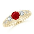 thumbnail image 1 of ANGARA Natural Aeon Vintage Style Ruby and Diamond Three Stone Engagement Ring in 14K Yellow Gold for Women (Size-5mm) | July Birthstone, Anniversary, Jewelry Gift for Women | Natural Ruby Ring, 1 of 10
