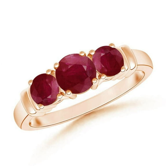 ANGARA Natural Vintage Style Three Stone Ruby Wedding Band in 14K Rose Gold for Women (Size-5mm) | July Birthstone, Birthday, Anniversary, Jewelry Gift for Women | Natural Ruby Ring