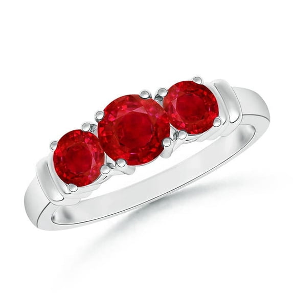 ANGARA Natural Vintage Style Three Stone Ruby Wedding Band in 14K White Gold for Women (Size-5mm) | July Birthstone Jewelry for Her | Natural Ruby Rings