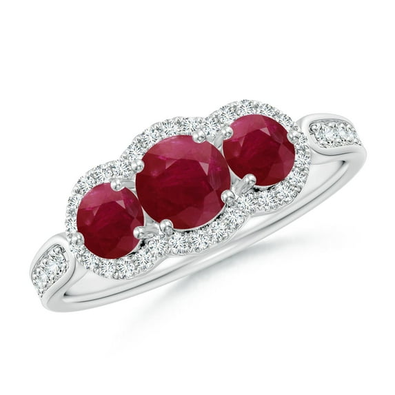 ANGARA Natural Ruby Three Stone Diamond Split Shank Ring in 14K White Gold for Women (Size-5mm) | July Birthstone, Birthday, Anniversary, Jewelry Gift for Women | Natural Ruby Ring
