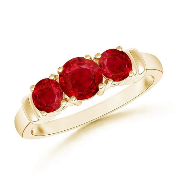 ANGARA Natural Vintage Style Three Stone Ruby Wedding Band in 14K Yellow Gold for Women (Size-5mm) | July Birthstone, Birthday, Anniversary, Jewelry Gift for Women | Natural Ruby Ring