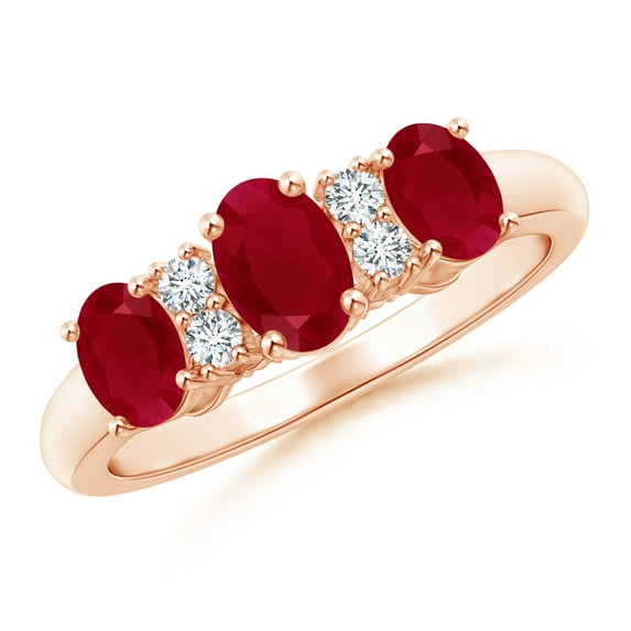 ANGARA Natural Oval Three Stone Ruby Engagement Ring with Diamonds in 14K Rose Gold for Women (Size-6x4mm) | July Birthstone, Birthday, Anniversary, Jewelry Gift for Women | Natural Ruby Ring