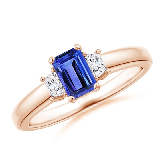 ANGARA Natural Tanzanite and Diamond Three Stone Ring in 14K Rose Gold for Women (Size-6x4mm) | December Birthstone, Birthday, Anniversary, Jewelry Gift for Women | Natural Tanzanite Ring