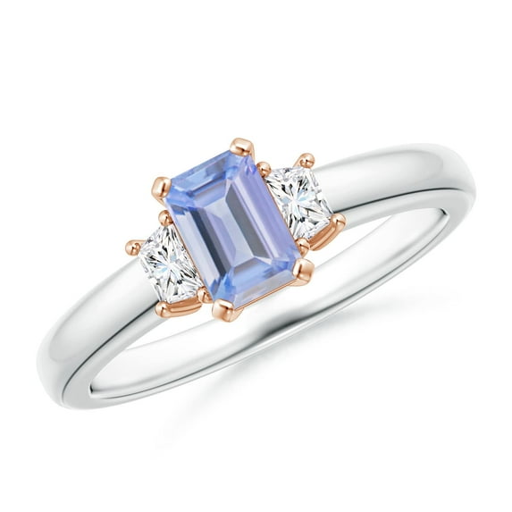 Angara Natural 0.6 Ct. Tanzanite with Diamond Classic Ring in 14K White & Rose Gold for Women (Ring Size: 12)