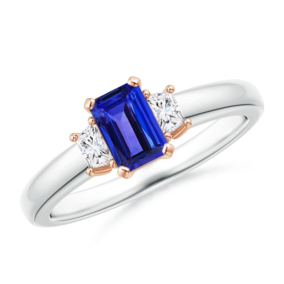 ANGARA Natural Tanzanite and Diamond Three Stone Ring in 14K White & Rose Gold for Women (Size-6x4mm) | December Birthstone, Birthday, Anniversary, Jewelry Gift for Women | Natural Tanzanite Ring