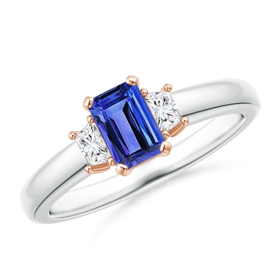 Angara Natural 0.6 Ct. Tanzanite with Diamond Classic Ring in 14K White & Rose Gold for Women (Ring Size: 6.5)