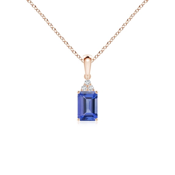 ANGARA Natural Emerald-Cut Tanzanite Pendant with Diamond Trio in 14K Rose Gold for Women (Size-6x4mm) | December Birthstone, Anniversary, Jewelry Gift for Women | Natural Tanzanite Necklace