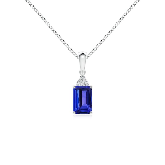 ANGARA Natural Emerald-Cut Tanzanite Pendant with Diamond Trio in 14K White Gold for Women (Size-6x4mm) | December Birthstone, Anniversary, Jewelry Gift for Women | Natural Tanzanite Necklace