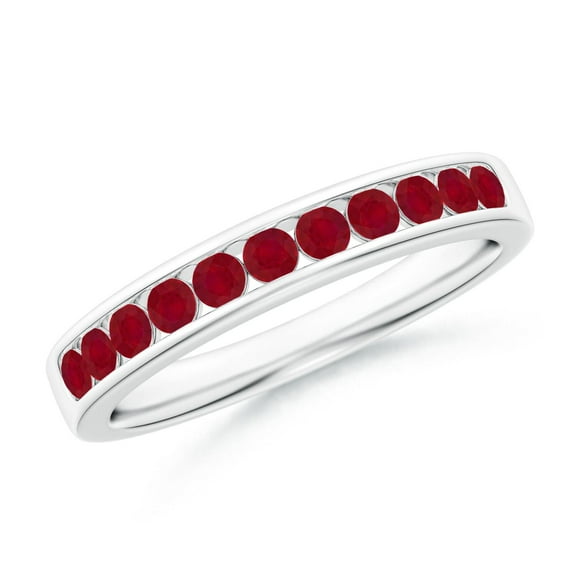 ANGARA Natural Channel Set Half Eternity Ruby Wedding Ring in 14K White Gold for Women (Size-2.1mm) | July Birthstone, Birthday, Anniversary, Jewelry Gift for Women | Natural Ruby Ring