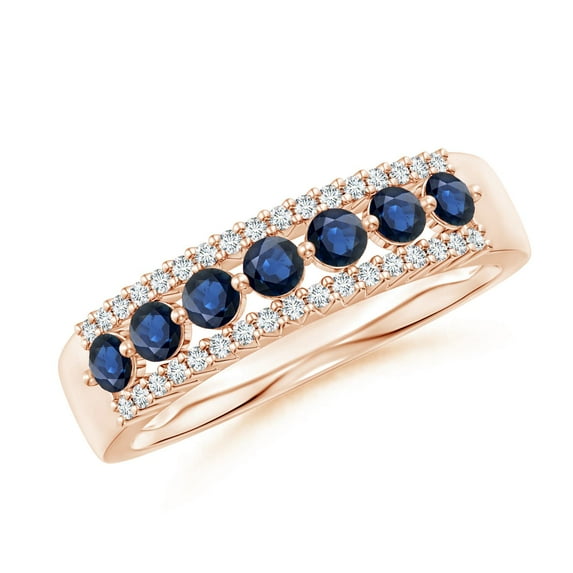 ANGARA Natural Floating Blue Sapphire Half Eternity Ring with Diamonds in 14K Rose Gold for Women (Size-2.5mm) | September Birthstone, Anniversary, Jewelry Gift for Women | Natural Blue Sapphire Ring
