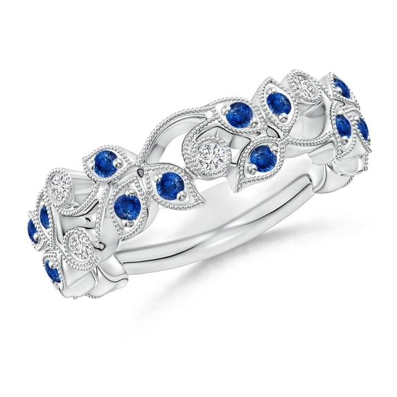 Angara Natural 0.63 Ct. Blue Sapphire with Diamond Non Eternity Wedding Band in 14K White Gold for Women (Ring Size: 3)