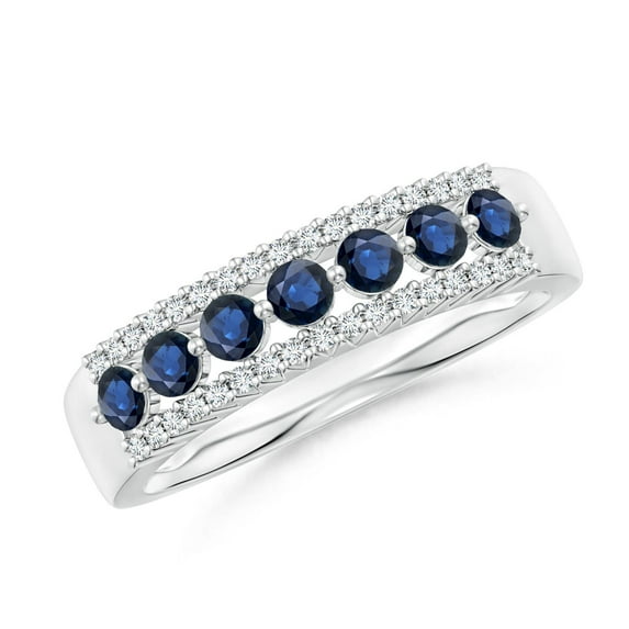 ANGARA Natural Floating Blue Sapphire Half Eternity Ring with Diamonds in 14K White Gold for Women (Size-2.5mm) | September Birthstone, Anniversary, Jewelry Gift for Women | Natural Sapphire Ring