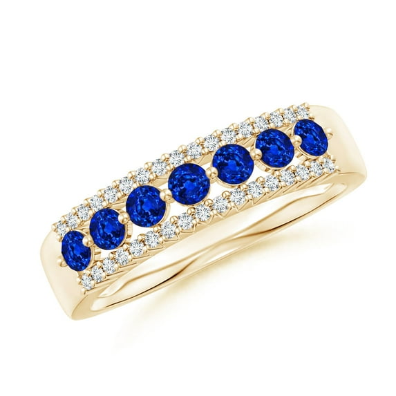 ANGARA Natural Floating Blue Sapphire Half Eternity Ring with Diamonds in 14K Yellow Gold for Women (Size-2.5mm) | September Birthstone, Anniversary, Jewelry Gift for Women | Natural Sapphire Ring