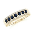 thumbnail image 1 of ANGARA Natural Floating Blue Sapphire Half Eternity Ring with Diamonds in 14K Yellow Gold for Women (Size-2.5mm) | September Birthstone, Anniversary, Jewelry Gift for Women | Natural Sapphire Ring, 1 of 10