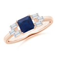 thumbnail image 1 of ANGARA Natural Square Sapphire & Baguette Diamond Rectangle Link Ring in 14K Rose Gold for Women (Size-5mm) | September Birthstone, Anniversary, Jewelry Gift for Women | Natural Blue Sapphire Ring, 1 of 9
