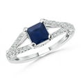 thumbnail image 1 of ANGARA Natural Split Shank Square Sapphire Ring with Diamond Accents in 14K White Gold for Women (Size-5mm) | September Birthstone, Anniversary, Jewelry Gift for Women | Natural Blue Sapphire Ring, 1 of 7