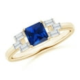 thumbnail image 1 of ANGARA Natural Square Sapphire & Baguette Diamond Rectangle Link Ring in 14K Yellow Gold for Women (Size-5mm) | September Birthstone, Anniversary, Jewelry Gift for Women | Natural Blue Sapphire Ring, 1 of 8