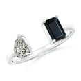 thumbnail image 1 of ANGARA Natural Two-Stone Blue Sapphire & Pear Diamond Open Ring in 925 Sterling Silver for Women (Size-6x4mm) | September Birthstone, Anniversary, Jewelry Gift for Women | Natural Sapphire Ring, 1 of 10