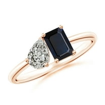 ANGARA Natural Two-Stone Emerald-Cut Blue Sapphire & Pear Diamond Ring in 14K Rose Gold for Women (Size-6x4mm) | September Birthstone, Anniversary, Jewelry Gift for Women | Natural Blue Sapphire Ring