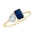 thumbnail image 1 of ANGARA Natural Two-Stone Emerald-Cut Blue Sapphire & Pear Diamond Ring in 14K Yellow Gold for Women (Size-6x4mm) | September Birthstone, Anniversary, Jewelry Gift for Women | Natural Sapphire Ring, 1 of 10