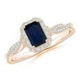 thumbnail image 1 of ANGARA Natural Emerald-Cut Sapphire Halo Twisted Shank Ring in 14K Rose Gold for Women (Size-6x4mm) | September Birthstone, Birthday, Anniversary, Jewelry Gift for Women | Natural Blue Sapphire Ring, 1 of 8