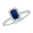 thumbnail image 1 of Angara Natural 0.65 Ct. Blue Sapphire with Diamond Halo Ring in 14K White Gold for Women (Ring Size: 11.5), 1 of 9