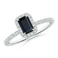 thumbnail image 1 of ANGARA Natural Emerald-Cut Sapphire Halo Engagement Ring in 14K White Gold for Women (Size-6x4mm) | September Birthstone, Birthday, Anniversary, Jewelry Gift for Women | Natural Blue Sapphire Ring, 1 of 8