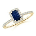 thumbnail image 1 of ANGARA Natural Emerald-Cut Sapphire Halo Engagement Ring in 14K Yellow Gold for Women (Size-6x4mm) | September Birthstone, Birthday, Anniversary, Jewelry Gift for Women | Natural Blue Sapphire Ring, 1 of 9