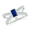 thumbnail image 1 of Angara Natural 0.65 Ct. Blue Sapphire with Diamond Side Stone Ring in Sterling Silver for Women (Ring Size: 6.5), 1 of 10