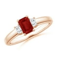 thumbnail image 1 of ANGARA Natural Ruby and Diamond Three Stone Ring in 14K Rose Gold for Women (Size-6x4mm) | July Birthstone, Birthday, Anniversary, Jewelry Gift for Women | Natural Ruby Ring, 1 of 10