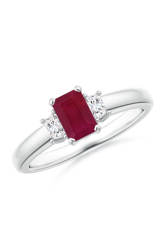 Natural Ruby and Diamond Three Stone Ring in 14K White Gold for Women (Size-6x4mm) | July Birthstone Jewelry for Her | Natural Ruby Rings