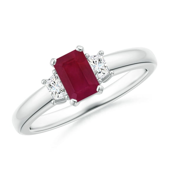 ANGARA Natural Ruby and Diamond Three Stone Ring in 14K White Gold for Women (Size-6x4mm) | July Birthstone, Birthday, Anniversary, Jewelry Gift for Women | Natural Ruby Ring