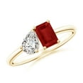 thumbnail image 1 of ANGARA Natural Classic Two-Stone Emerald-Cut Ruby & Pear Diamond Ring in 14K Yellow Gold for Women (Size-6x4mm) | July Birthstone, Birthday, Anniversary, Jewelry Gift for Women | Natural Ruby Ring, 1 of 10