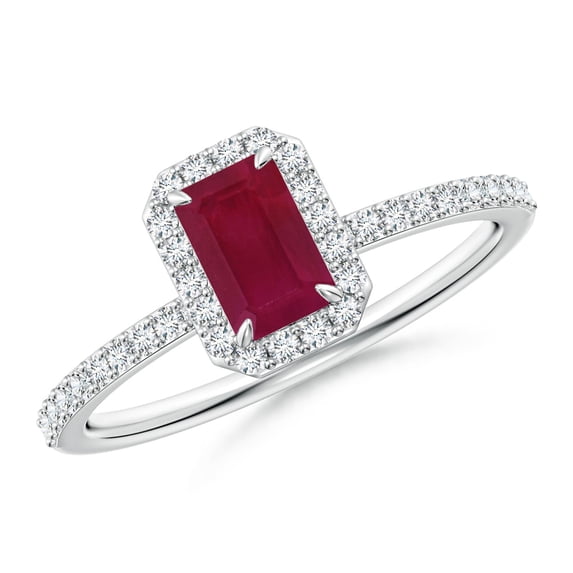 ANGARA Natural Emerald-Cut Ruby Halo Engagement Ring in 14K White Gold for Women (Size-6x4mm) | July Birthstone, Birthday, Anniversary, Jewelry Gift for Women | Natural Ruby Ring