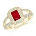 thumbnail image 1 of ANGARA Natural Vintage Style Emerald-Cut Ruby Split Shank Halo Ring in 14K Yellow Gold for Women (Size-6x4mm) | July Birthstone, Birthday, Anniversary, Jewelry Gift for Women | Natural Ruby Ring, 1 of 7