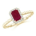 thumbnail image 1 of ANGARA Natural Emerald-Cut Ruby Halo Twisted Shank Engagement Ring in 14K Yellow Gold for Women (Size-6x4mm) | July Birthstone, Birthday, Anniversary, Jewelry Gift for Women | Natural Ruby Ring, 1 of 8