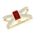 thumbnail image 1 of ANGARA Natural Emerald-Cut Ruby Criss Cross Solitaire Engagement Ring in 14K Yellow Gold for Women (Size-6x4mm) | July Birthstone, Birthday, Anniversary, Jewelry Gift for Women | Natural Ruby Ring, 1 of 11