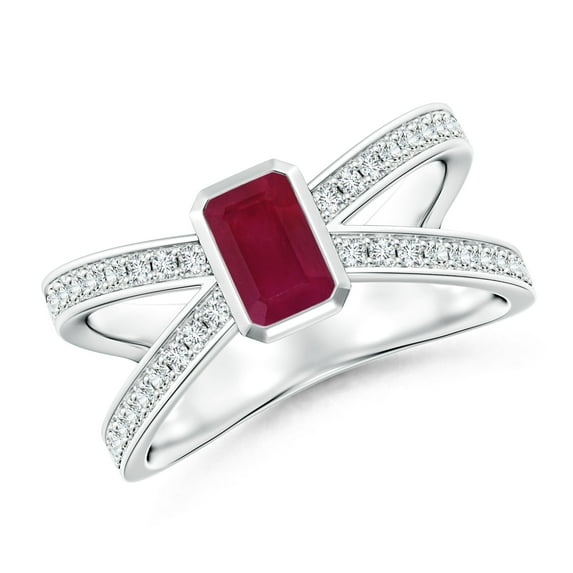 Angara Natural 0.65 Ct. Ruby with Diamond Side Stone Ring in Sterling Silver for Women (Ring Size: 10)