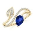 thumbnail image 1 of ANGARA Natural Tanzanite and Diamond Bypass Ring with Leaf Motif in 14K Yellow Gold for Women (Size-7x5mm) | December Birthstone, Anniversary, Jewelry Gift for Women | Natural Tanzanite Ring, 1 of 9