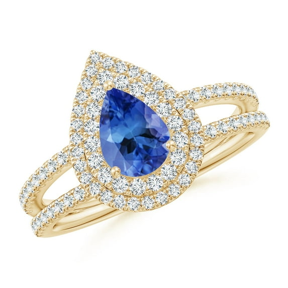 Angara Natural 0.65 Ct. Tanzanite with Diamond Halo Ring in 14K Yellow Gold for Women (Ring Size: 3.5)