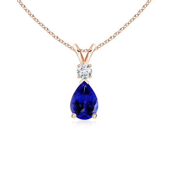 ANGARA Natural Tanzanite Teardrop Pendant with Diamond in 14K Rose Gold for Women (Size-7x5mm) | December Birthstone, Birthday, Anniversary, Jewelry Gift for Women | Natural Tanzanite Necklace